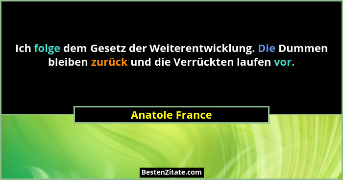 Ich folge dem Gesetz der Weiterentwicklung. Die Dummen bleiben zurück und die Verrückten laufen vor.... - Anatole France