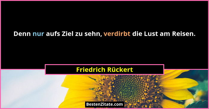Denn nur aufs Ziel zu sehn, verdirbt die Lust am Reisen.... - Friedrich Rückert