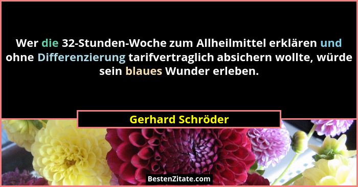 Wer die 32-Stunden-Woche zum Allheilmittel erklären und ohne Differenzierung tarifvertraglich absichern wollte, würde sein blaues W... - Gerhard Schröder