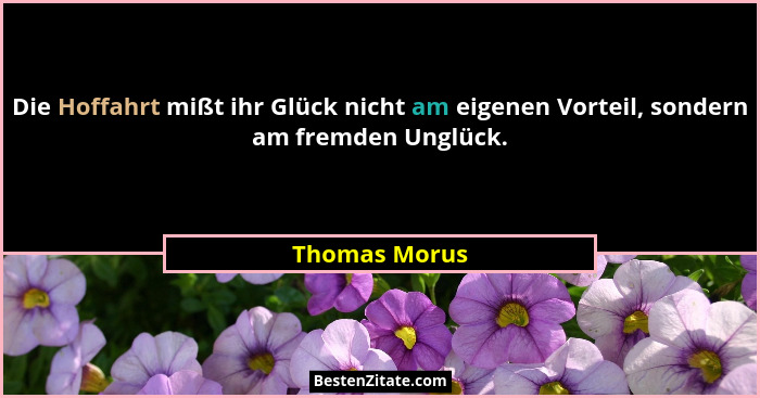 Die Hoffahrt mißt ihr Glück nicht am eigenen Vorteil, sondern am fremden Unglück.... - Thomas Morus
