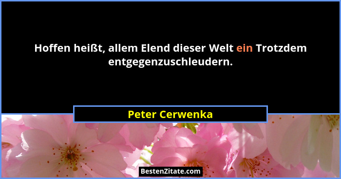 Hoffen heißt, allem Elend dieser Welt ein Trotzdem entgegenzuschleudern.... - Peter Cerwenka