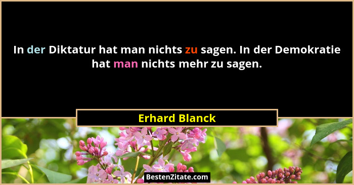 In der Diktatur hat man nichts zu sagen. In der Demokratie hat man nichts mehr zu sagen.... - Erhard Blanck