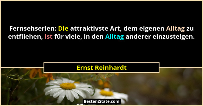 Fernsehserien: Die attraktivste Art, dem eigenen Alltag zu entfliehen, ist für viele, in den Alltag anderer einzusteigen.... - Ernst Reinhardt