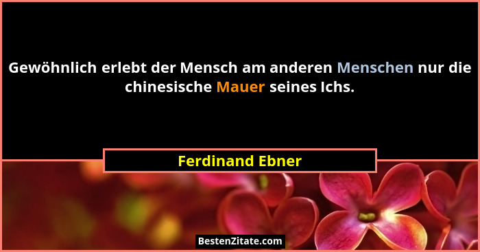 Gewöhnlich erlebt der Mensch am anderen Menschen nur die chinesische Mauer seines Ichs.... - Ferdinand Ebner