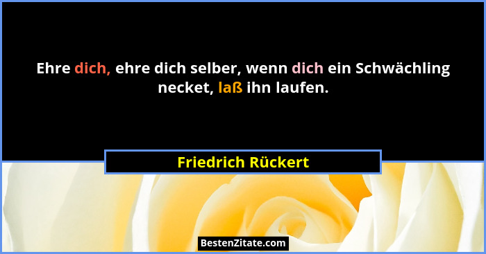 Ehre dich, ehre dich selber, wenn dich ein Schwächling necket, laß ihn laufen.... - Friedrich Rückert