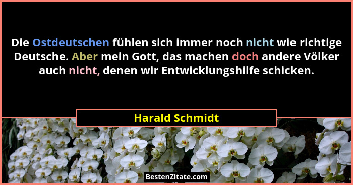 Die Ostdeutschen fühlen sich immer noch nicht wie richtige Deutsche. Aber mein Gott, das machen doch andere Völker auch nicht, denen... - Harald Schmidt