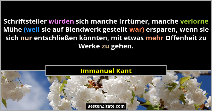 Schriftsteller würden sich manche Irrtümer, manche verlorne Mühe (weil sie auf Blendwerk gestellt war) ersparen, wenn sie sich nur ent... - Immanuel Kant