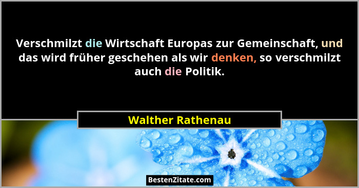 Verschmilzt die Wirtschaft Europas zur Gemeinschaft, und das wird früher geschehen als wir denken, so verschmilzt auch die Politik.... - Walther Rathenau