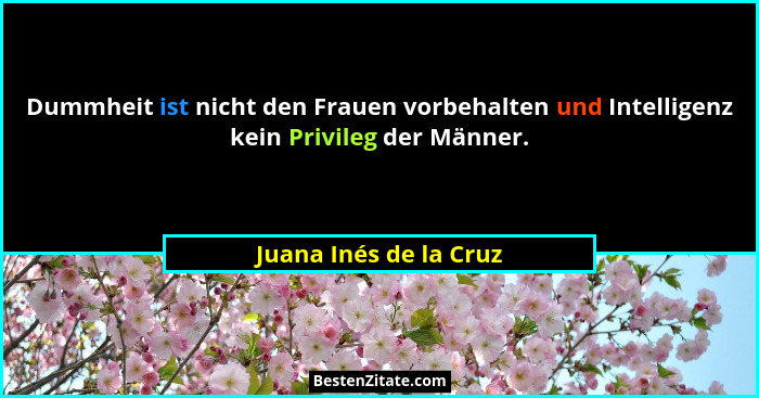 Dummheit ist nicht den Frauen vorbehalten und Intelligenz kein Privileg der Männer.... - Juana Inés de la Cruz