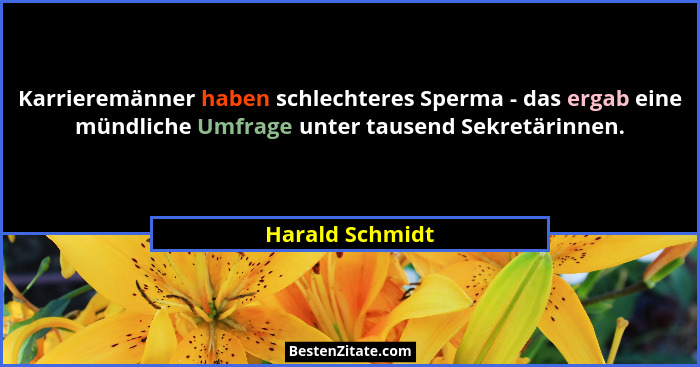Karrieremänner haben schlechteres Sperma - das ergab eine mündliche Umfrage unter tausend Sekretärinnen.... - Harald Schmidt