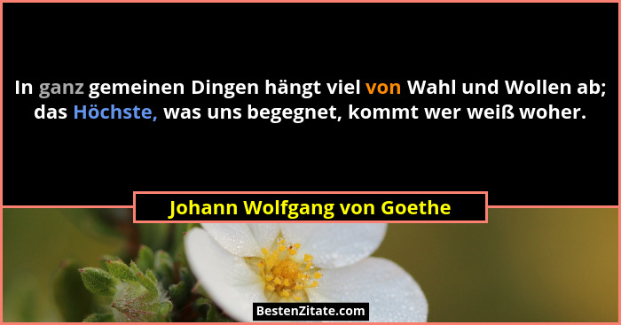 In ganz gemeinen Dingen hängt viel von Wahl und Wollen ab; das Höchste, was uns begegnet, kommt wer weiß woher.... - Johann Wolfgang von Goethe