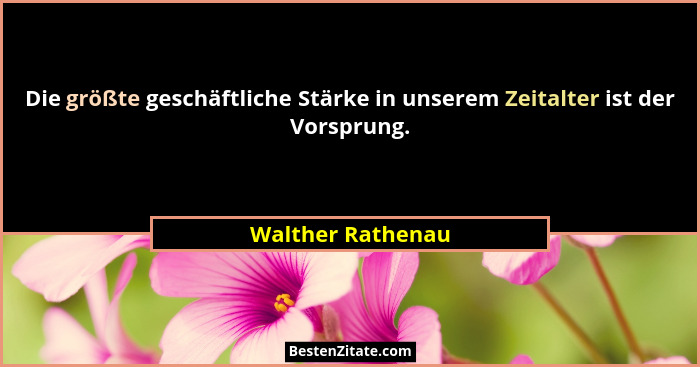Die größte geschäftliche Stärke in unserem Zeitalter ist der Vorsprung.... - Walther Rathenau