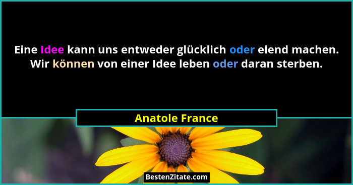 Eine Idee kann uns entweder glücklich oder elend machen. Wir können von einer Idee leben oder daran sterben.... - Anatole France