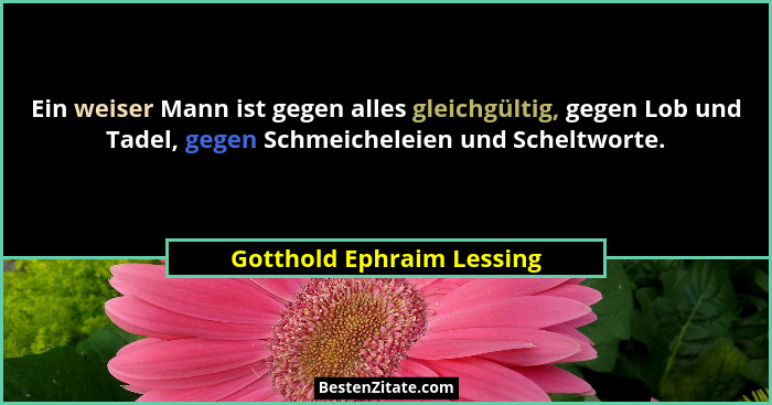 Ein weiser Mann ist gegen alles gleichgültig, gegen Lob und Tadel, gegen Schmeicheleien und Scheltworte.... - Gotthold Ephraim Lessing