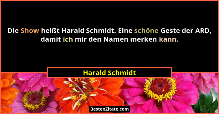 Die Show heißt Harald Schmidt. Eine schöne Geste der ARD, damit ich mir den Namen merken kann.... - Harald Schmidt