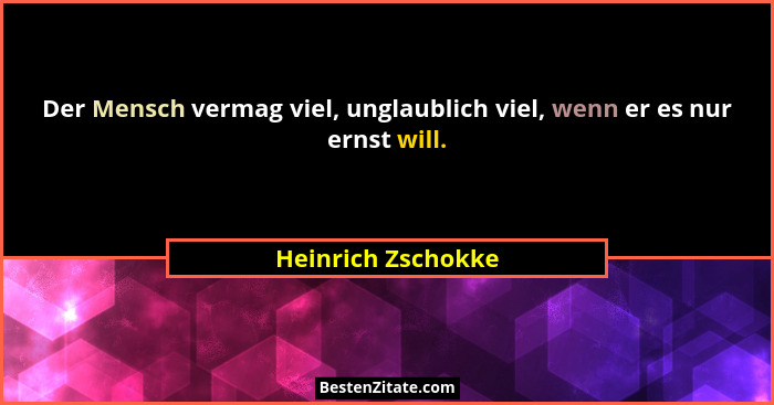 Der Mensch vermag viel, unglaublich viel, wenn er es nur ernst will.... - Heinrich Zschokke