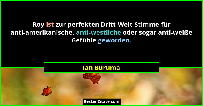Roy ist zur perfekten Dritt-Welt-Stimme für anti-amerikanische, anti-westliche oder sogar anti-weiße Gefühle geworden.... - Ian Buruma