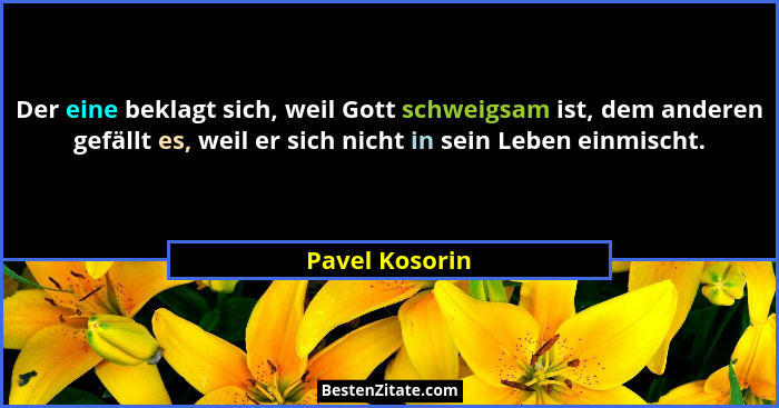 Der eine beklagt sich, weil Gott schweigsam ist, dem anderen gefällt es, weil er sich nicht in sein Leben einmischt.... - Pavel Kosorin