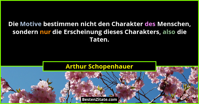 Die Motive bestimmen nicht den Charakter des Menschen, sondern nur die Erscheinung dieses Charakters, also die Taten.... - Arthur Schopenhauer