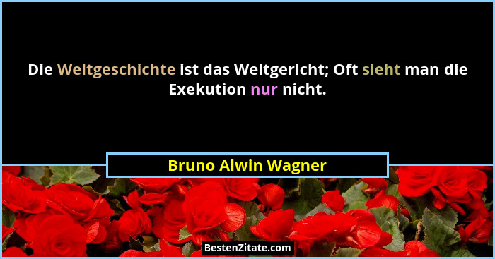 Die Weltgeschichte ist das Weltgericht; Oft sieht man die Exekution nur nicht.... - Bruno Alwin Wagner