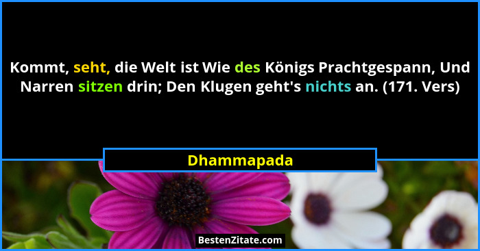 Kommt, seht, die Welt ist Wie des Königs Prachtgespann, Und Narren sitzen drin; Den Klugen geht's nichts an. (171. Vers)... - Dhammapada