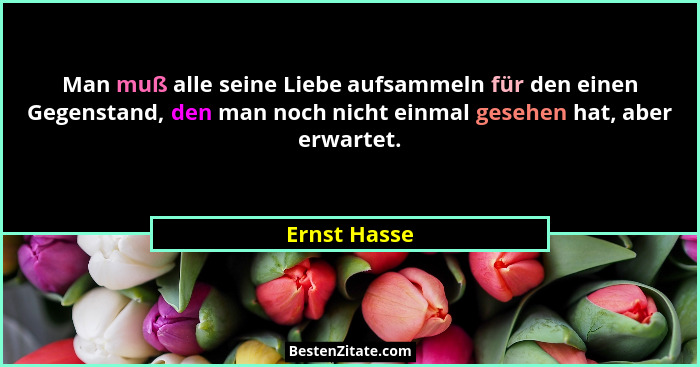 Man muß alle seine Liebe aufsammeln für den einen Gegenstand, den man noch nicht einmal gesehen hat, aber erwartet.... - Ernst Hasse