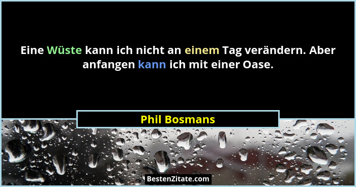 Eine Wüste kann ich nicht an einem Tag verändern. Aber anfangen kann ich mit einer Oase.... - Phil Bosmans