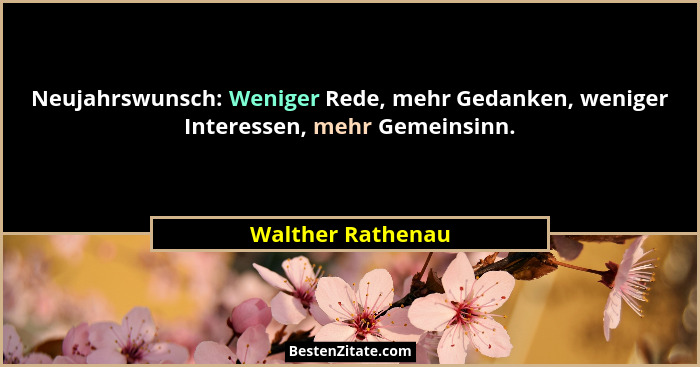 Neujahrswunsch: Weniger Rede, mehr Gedanken, weniger Interessen, mehr Gemeinsinn.... - Walther Rathenau