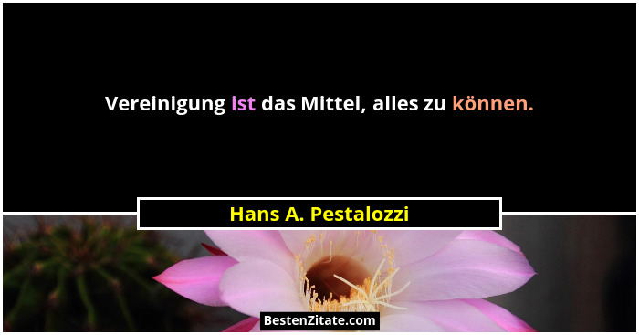 Vereinigung ist das Mittel, alles zu können.... - Hans A. Pestalozzi