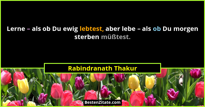 Lerne – als ob Du ewig lebtest, aber lebe – als ob Du morgen sterben müßtest.... - Rabindranath Thakur