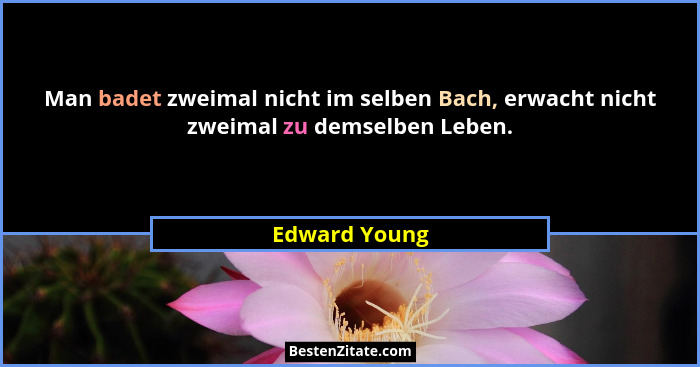 Man badet zweimal nicht im selben Bach, erwacht nicht zweimal zu demselben Leben.... - Edward Young