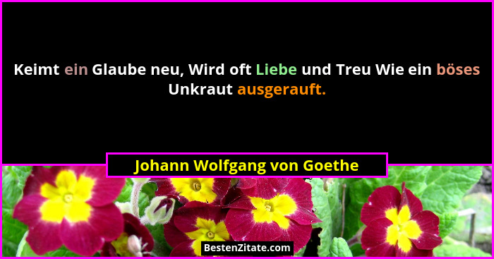 Keimt ein Glaube neu, Wird oft Liebe und Treu Wie ein böses Unkraut ausgerauft.... - Johann Wolfgang von Goethe