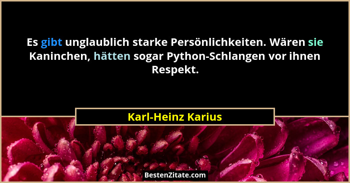 Es gibt unglaublich starke Persönlichkeiten. Wären sie Kaninchen, hätten sogar Python-Schlangen vor ihnen Respekt.... - Karl-Heinz Karius