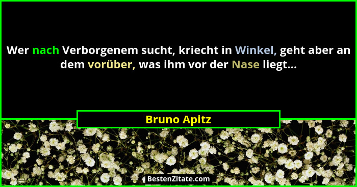 Wer nach Verborgenem sucht, kriecht in Winkel, geht aber an dem vorüber, was ihm vor der Nase liegt...... - Bruno Apitz