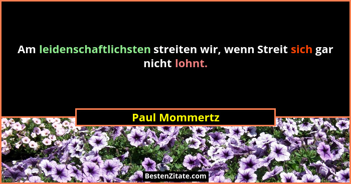 Am leidenschaftlichsten streiten wir, wenn Streit sich gar nicht lohnt.... - Paul Mommertz