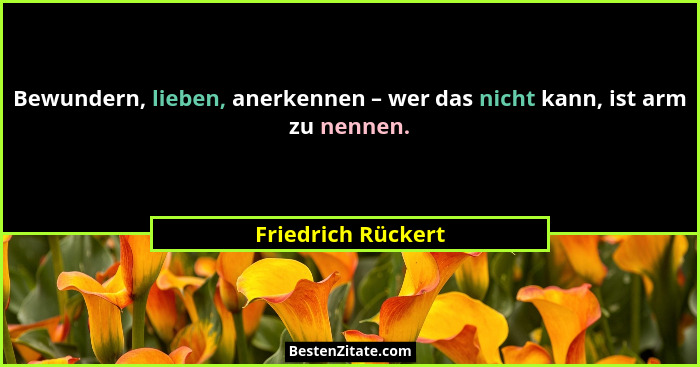 Bewundern, lieben, anerkennen – wer das nicht kann, ist arm zu nennen.... - Friedrich Rückert