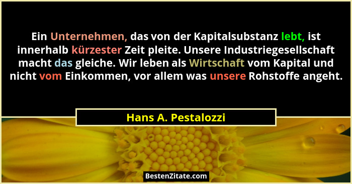 Ein Unternehmen, das von der Kapitalsubstanz lebt, ist innerhalb kürzester Zeit pleite. Unsere Industriegesellschaft macht das gl... - Hans A. Pestalozzi