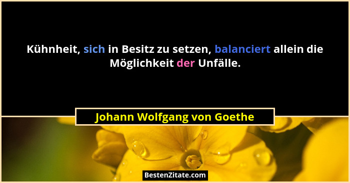 Kühnheit, sich in Besitz zu setzen, balanciert allein die Möglichkeit der Unfälle.... - Johann Wolfgang von Goethe