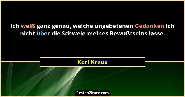 Ich weiß ganz genau, welche ungebetenen Gedanken ich nicht über die Schwele meines Bewußtseins lasse.... - Karl Kraus