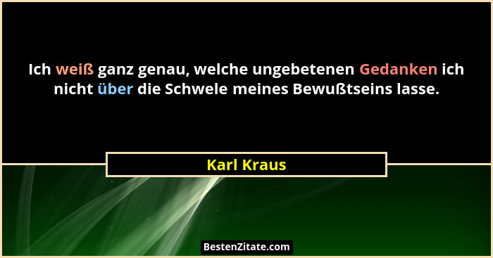 Ich weiß ganz genau, welche ungebetenen Gedanken ich nicht über die Schwele meines Bewußtseins lasse.... - Karl Kraus
