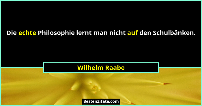 Die echte Philosophie lernt man nicht auf den Schulbänken.... - Wilhelm Raabe