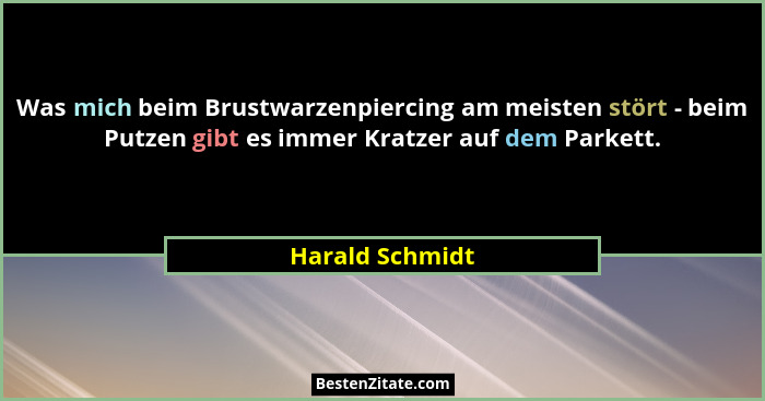 Was mich beim Brustwarzenpiercing am meisten stört - beim Putzen gibt es immer Kratzer auf dem Parkett.... - Harald Schmidt