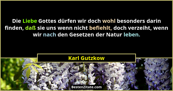 Die Liebe Gottes dürfen wir doch wohl besonders darin finden, daß sie uns wenn nicht befiehlt, doch verzeiht, wenn wir nach den Gesetze... - Karl Gutzkow