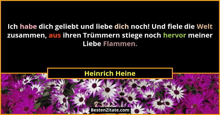 Ich habe dich geliebt und liebe dich noch! Und fiele die Welt zusammen, aus ihren Trümmern stiege noch hervor meiner Liebe Flammen.... - Heinrich Heine