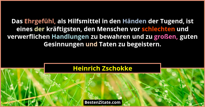 Das Ehrgefühl, als Hilfsmittel in den Händen der Tugend, ist eines der kräftigsten, den Menschen vor schlechten und verwerflichen... - Heinrich Zschokke