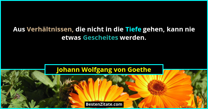 Aus Verhältnissen, die nicht in die Tiefe gehen, kann nie etwas Gescheites werden.... - Johann Wolfgang von Goethe