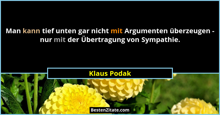 Man kann tief unten gar nicht mit Argumenten überzeugen - nur mit der Übertragung von Sympathie.... - Klaus Podak