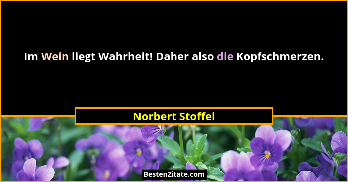Im Wein liegt Wahrheit! Daher also die Kopfschmerzen.... - Norbert Stoffel