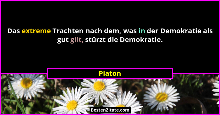 Das extreme Trachten nach dem, was in der Demokratie als gut gilt, stürzt die Demokratie.... - Platon