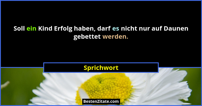Soll ein Kind Erfolg haben, darf es nicht nur auf Daunen gebettet werden.... - Sprichwort